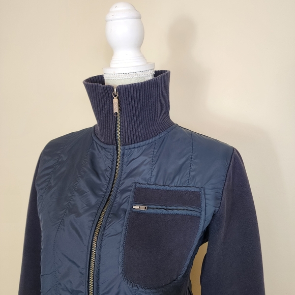 FCUK Hybrid Quilted Jacket Size Small Fleece Lined Navy Blue - Picture 5 of 14